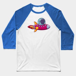 Cute Astronaut Driving Rocket Ship Cartoon Baseball T-Shirt